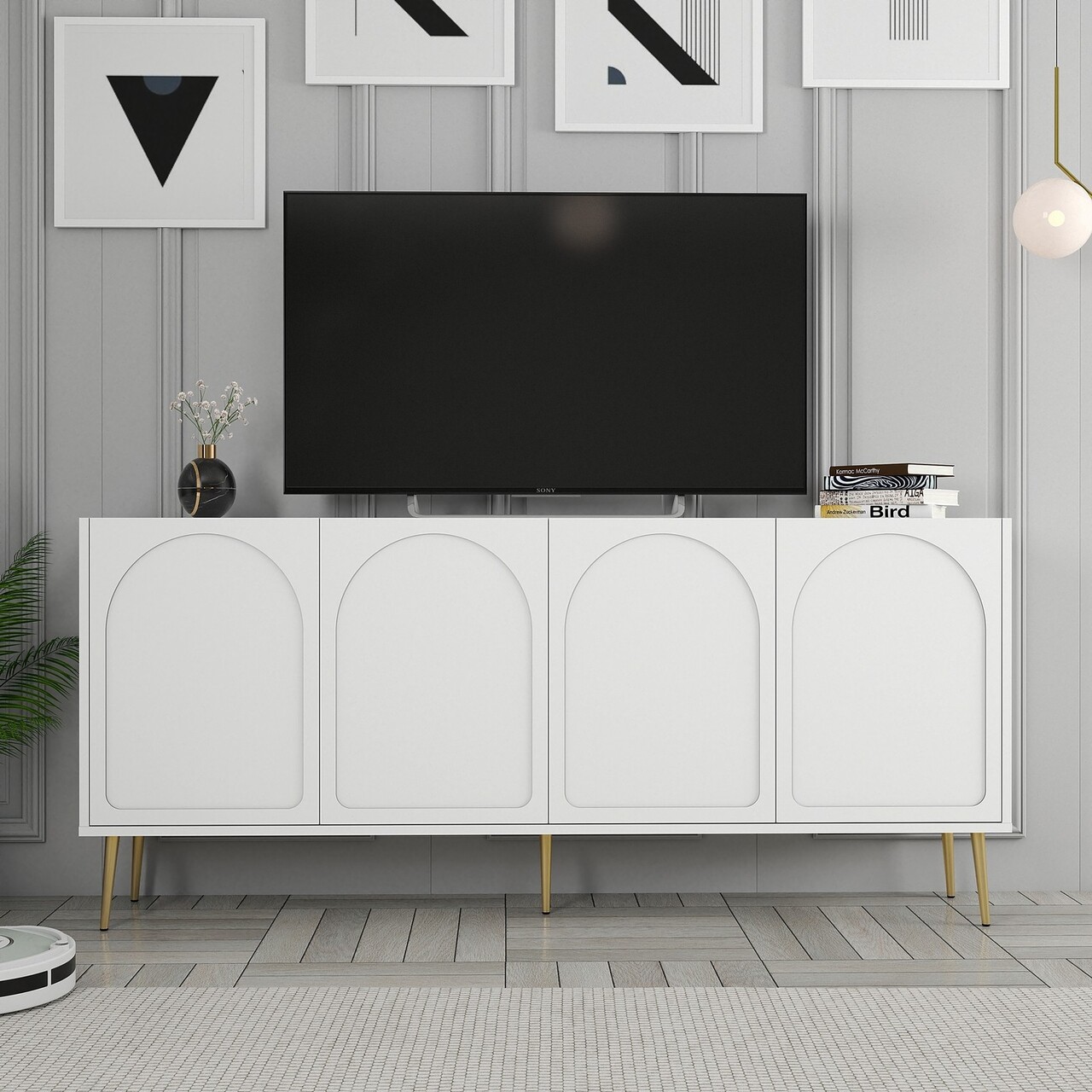 Consola, Hanah Home, Lyon 80, 180x80x35 cm, Alb/Auriu - view 6