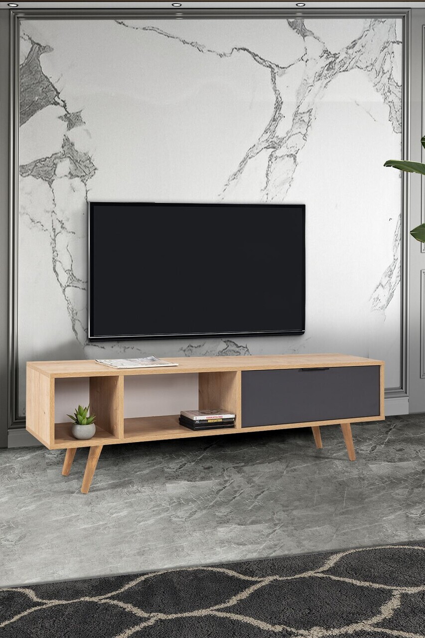 Comoda TV, Hanah Home, Venüs 3641, 160x46x35 cm, PAL, Stejar safir / Antracit — imaginea 3