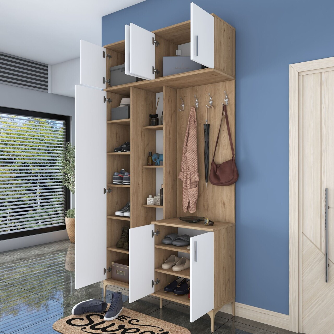 Cuier de perete, Hanah Home, EA120, 120x240x37.5 cm, PAL melaminat, Nuc/Alb - view 3