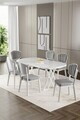 Set masa si scaune (7 piese), Hanah Home, Flori, Alb/Gri
