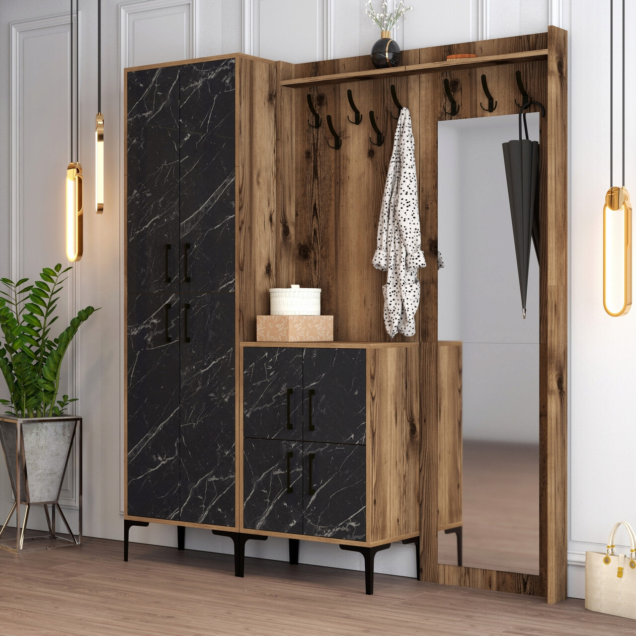 Cuier de perete, Hommy Craft, Berlin ABC, 180x200x35 cm, Nuc / Negru - 1 | YEO