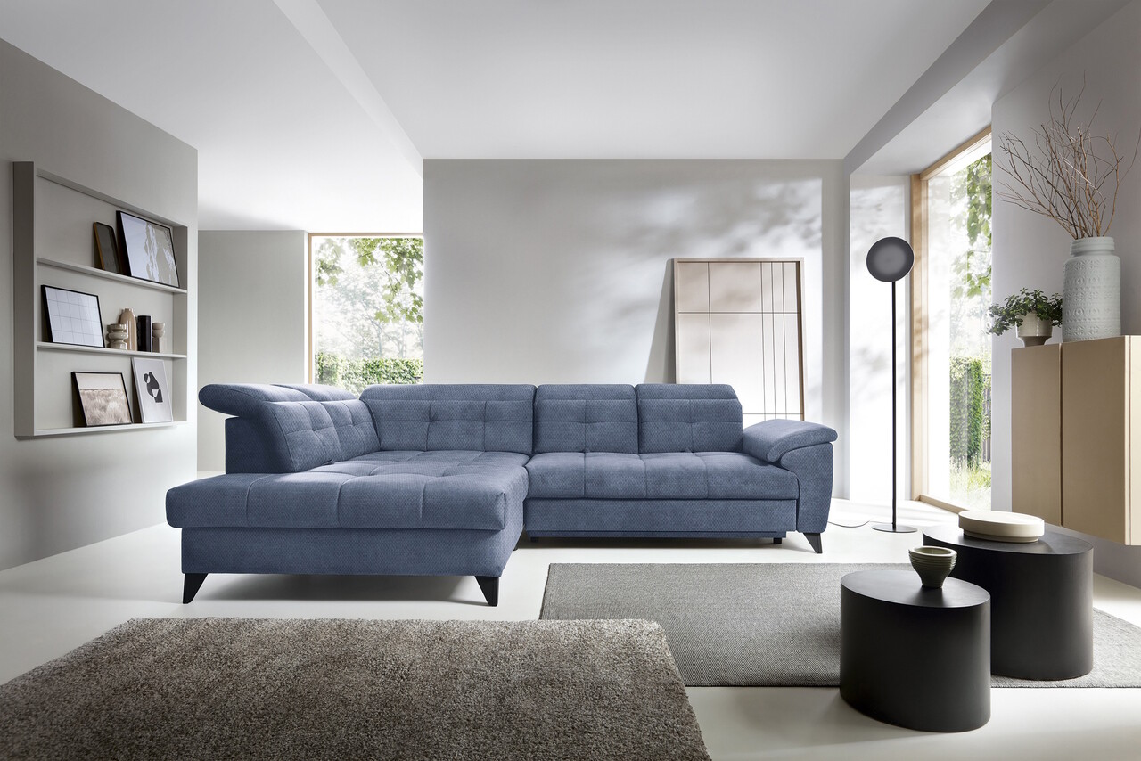 Coltar extensibil stanga 5 locuri ELTAP, LT-40RAQ, Inferne, 297x210x107 cm, lemn/poliester, albastru deschis
