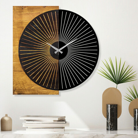 Ceas de perete, Wooden Clock 28, Lemn/metal, Dimensiune: 56 x 3 x 58 cm, Nuc / Negru mezoni.ro