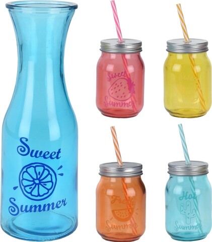 Set pentru bauturi rainbow, 5 piese, sticla, multicolor