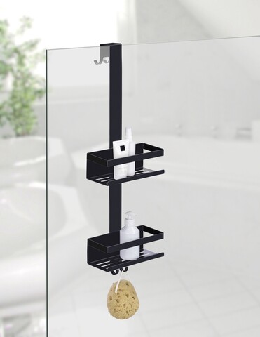 Etajera suspendata pentru baie cu 2 rafturi Bribano Duo, Wenko, 23x18x71 cm, inox, negru