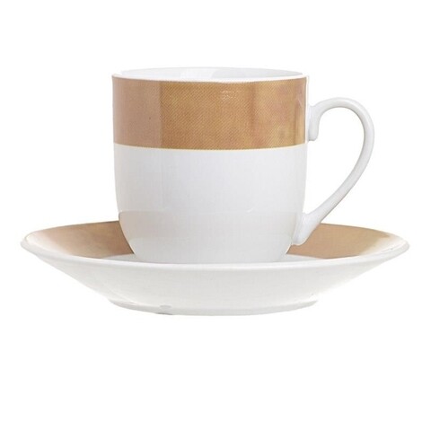 Set 6 cani cu farfurioara Coffee, InArt, 90 ml, portelan, alb/maro