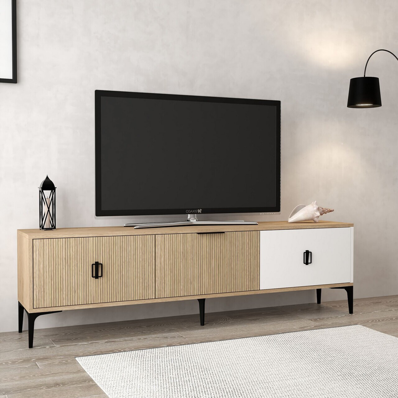 Comoda TV, Hanah Home, Neva 3802, 180x50x35 cm, PAL, Stejar / Alb — imaginea 4