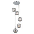 Lustra, Aldos, H.75-160 D.35 cm, 5 x E27, 40W, metal/sticla, argintiu/fumuriu
