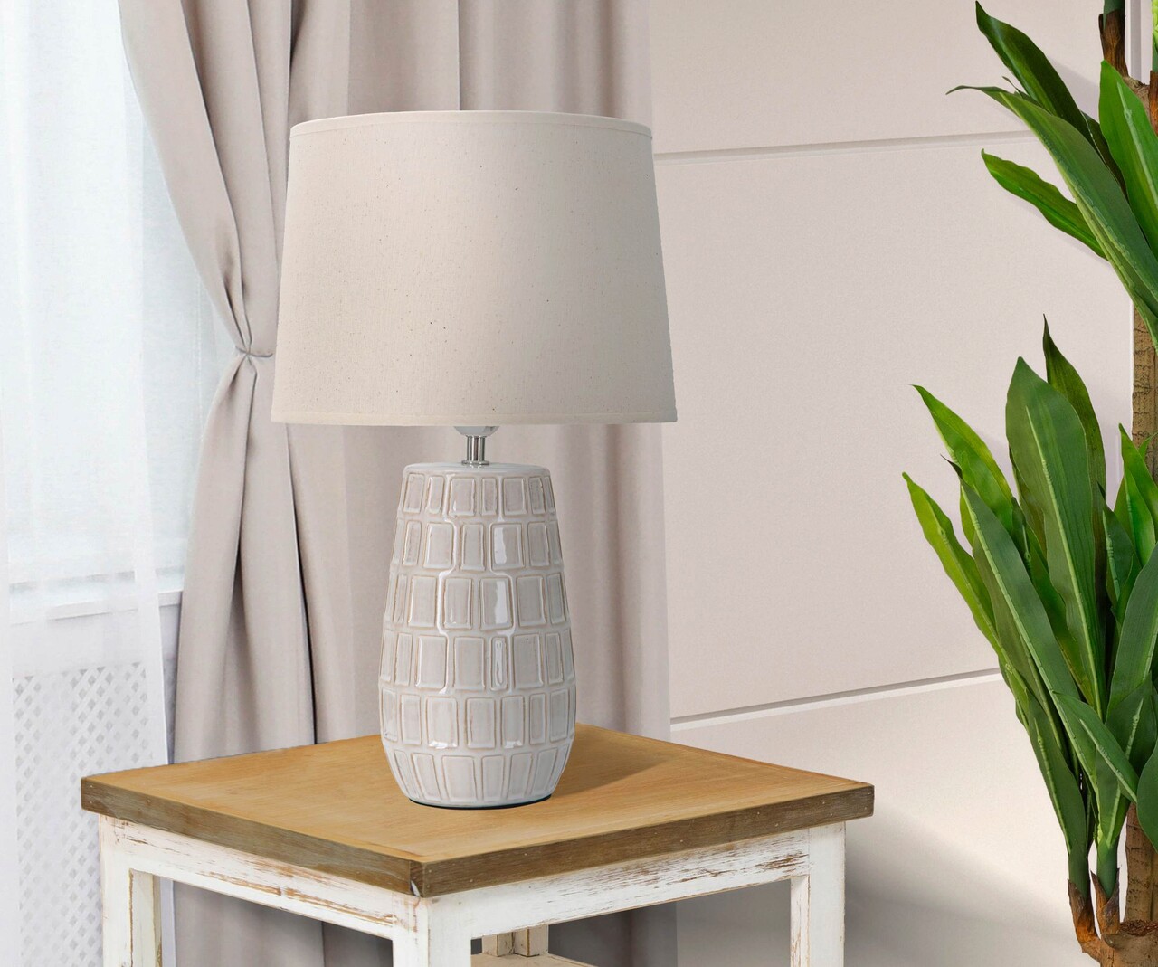 Lampa de masa, Phole, Mauro Ferretti, 1 x E27, 40W, Ø28 x 44.5 cm, ceramica/fier/textil, crem