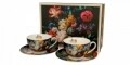 Set 2 cesti cu farfurie Bouquet, Duo, 250 ml, portelan, negru