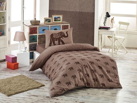 Lenjerie de pat pentru o persoana single xxl (de), 2 piese, fil - brown, eponj home, 65% bumbac/35% poliester