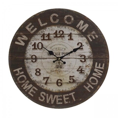 Ceas de perete InArt, Welcome, 34 cm, lemn de mesteacan