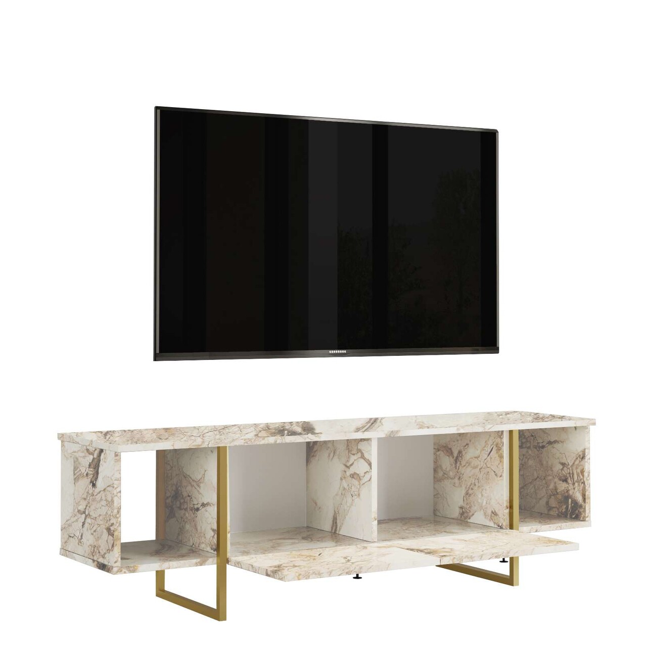 Comoda TV, Hanah Home, Vg30-Ge, 160x47.6x40 cm, Alb/Auriu - imagine 8