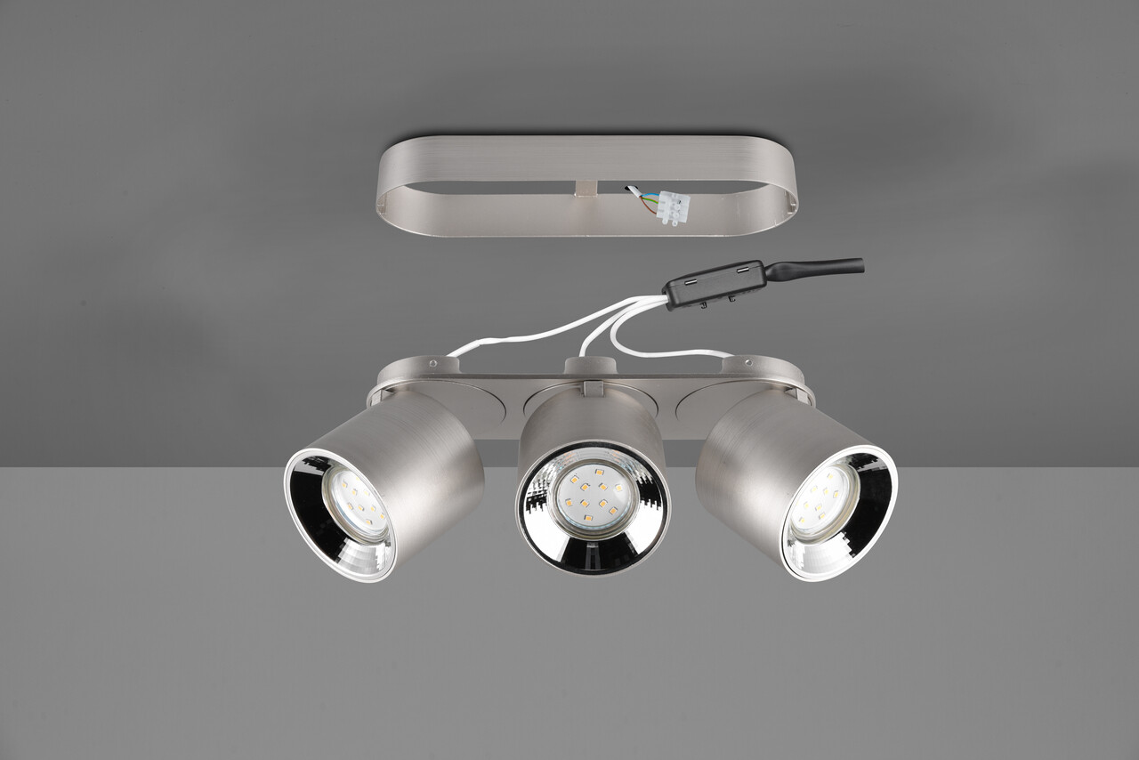 Plafoniera Guayana, TRIO, 27.3x8.7x12 cm, 10W, 3x GU10, metal, argintiu