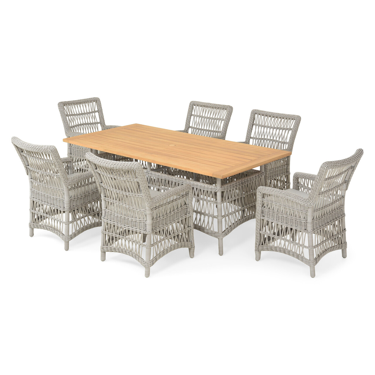 Set 6 scaune si masa pentru gradina/terasa Mackinac, aluminiu/lemn de teak, gri/natur - 1 | YEO