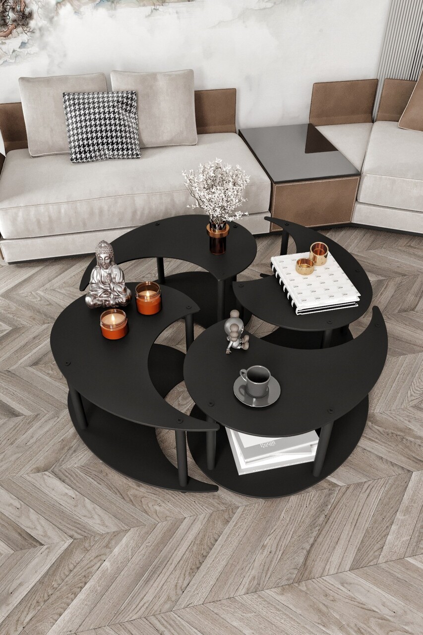 Set masute de cafea, Hanah Home, Yin Yang 4 70, MDF , Negru - view 2
