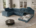 Coltar extensibil dreapta 3 locuri ELTAP, RT-40JAF, Fectory, 346x205x93 cm, lemn/poliester, albastru
