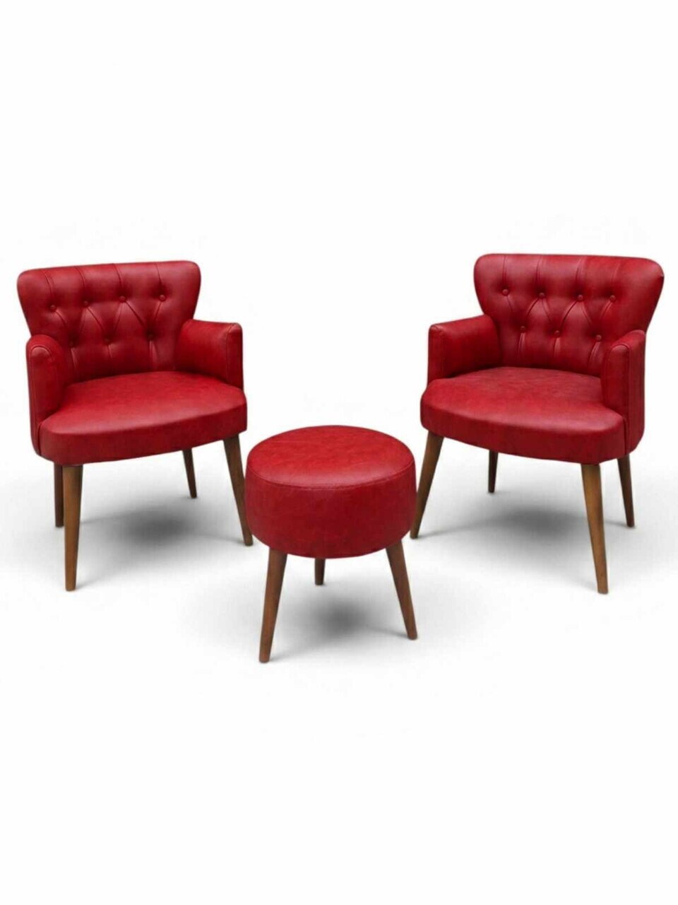 Set fotoliu cu aripioare și puf (3 piese), Atelier del Sofa, 281ELR1195, Rosu — imaginea 2