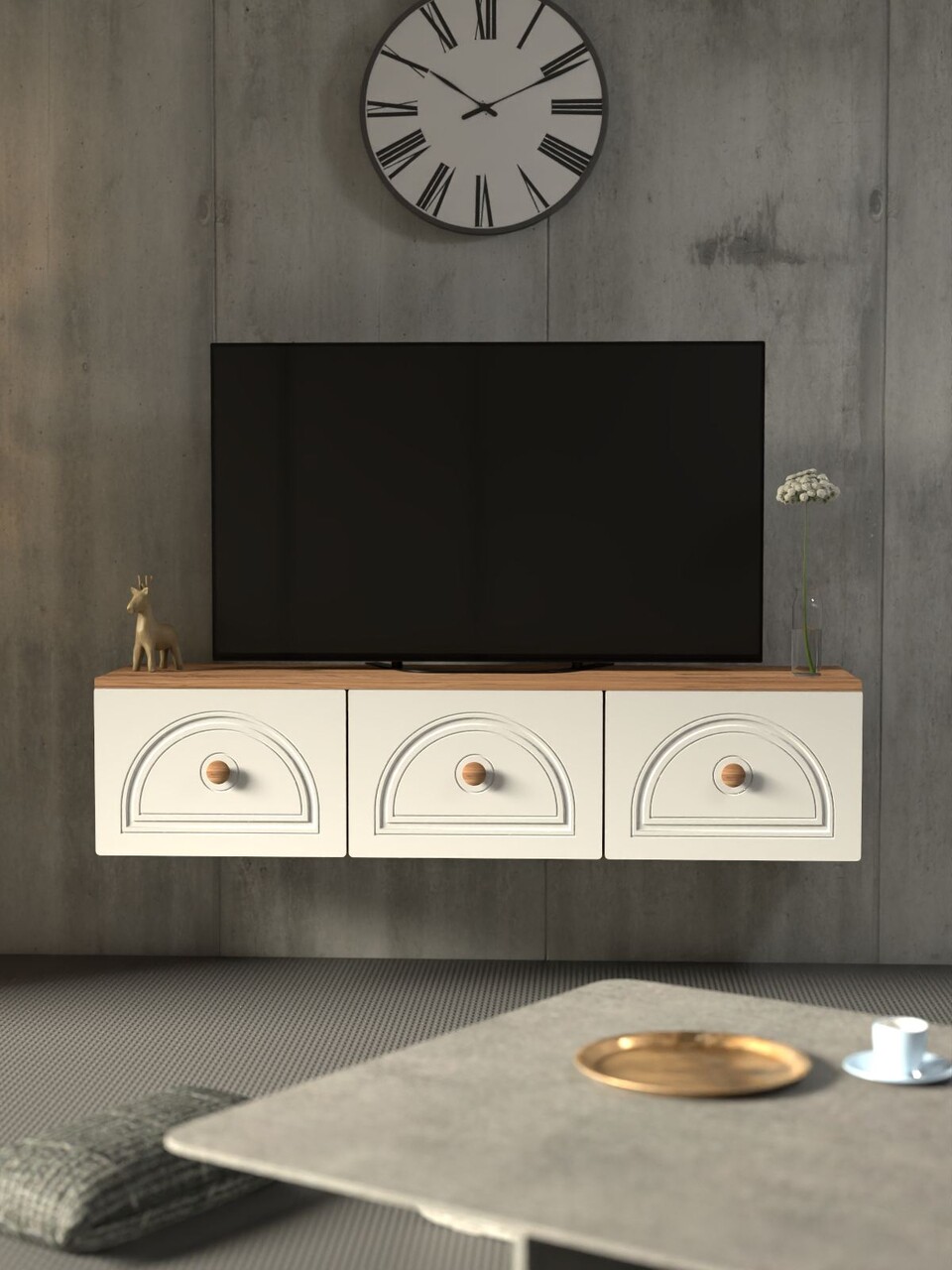 Comoda TV, Hanah Home, Virella 135, 135x32x35 cm, PAL, Pin Atlantic / Alb - view 2