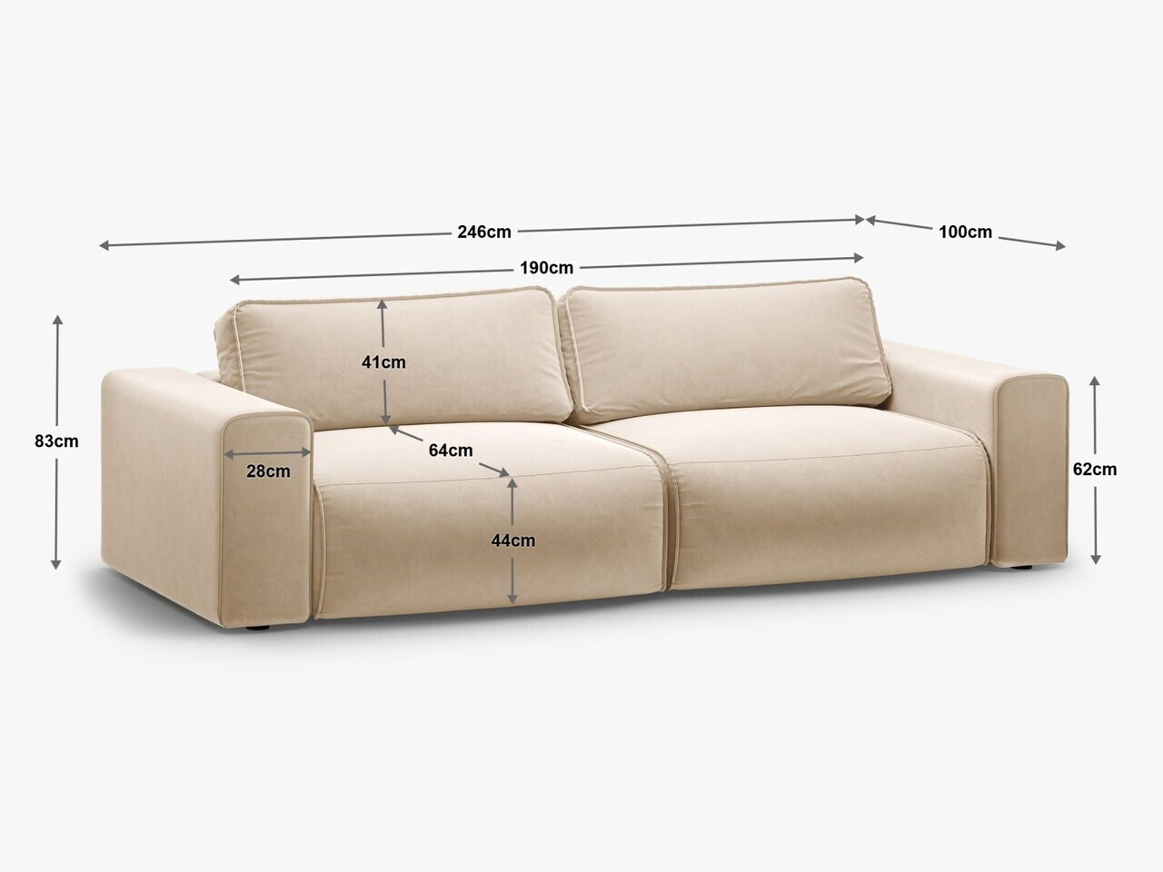 Canapea extensibila 3 locuri, Victor, Micadoni Home, 246x100x83 cm, catifea, nude — imaginea 4
