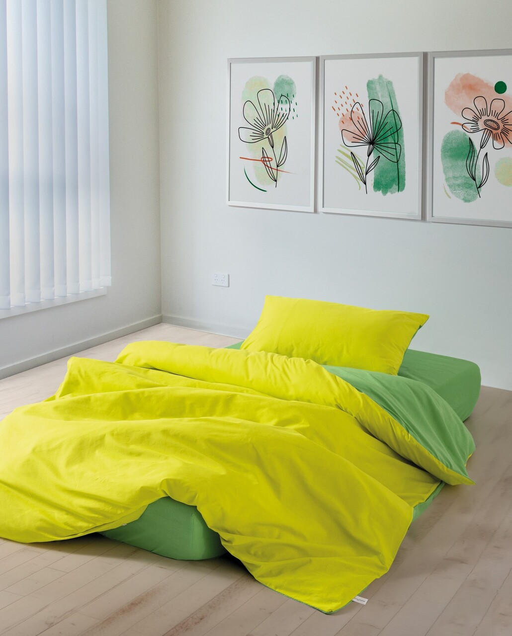 Lenjerie de pat pentru o persoana, Sage - Yellow, Green, Cozy Home, Bumbac Ranforce