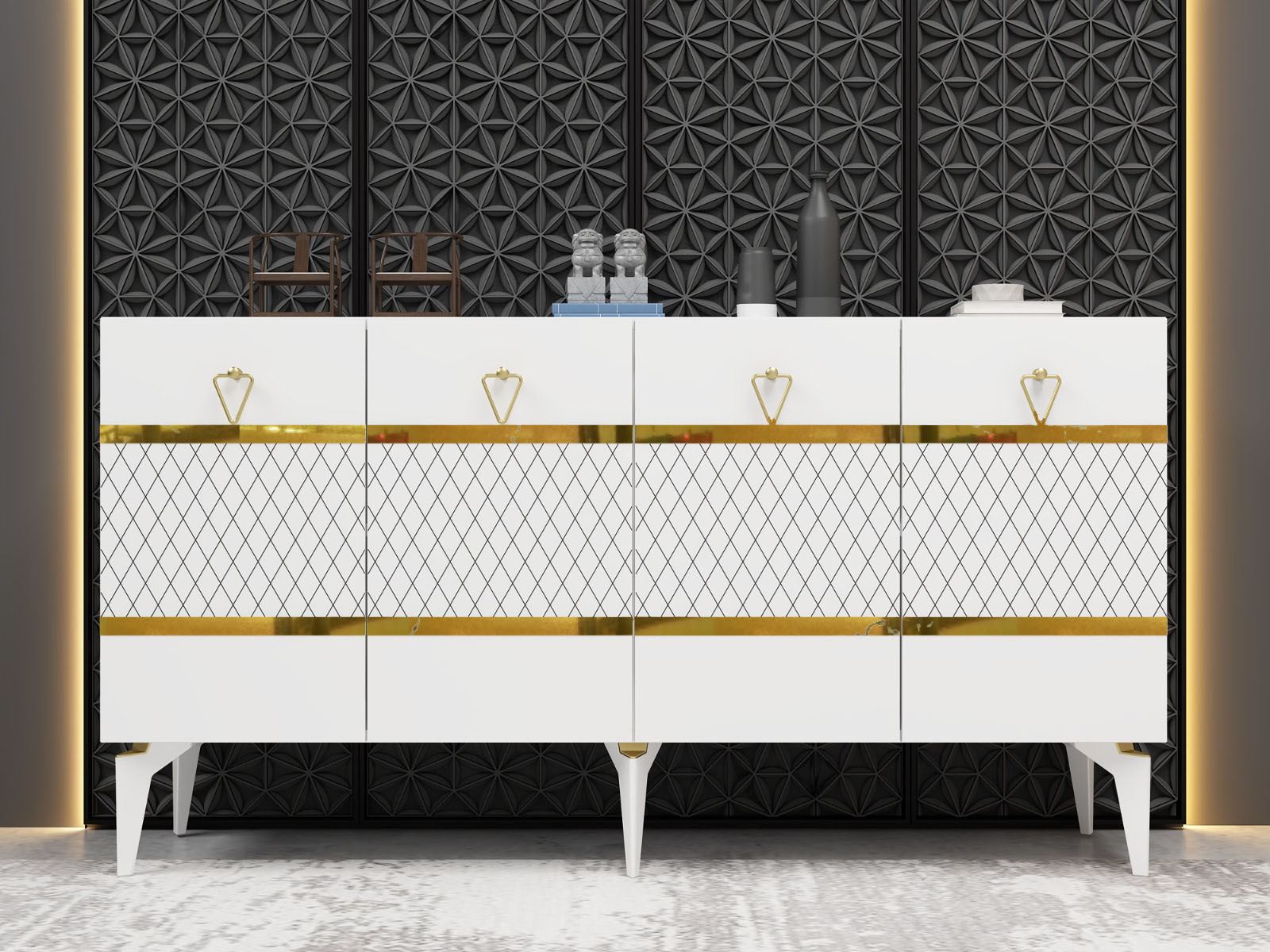 Consola, Hanah Home, Pelin, 150x79x40 cm, PAL , Alb/Auriu