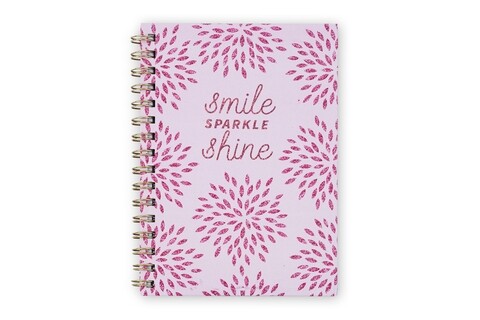 Carnet cu spirala, Smile Sparkle Shine, Tri-Coastal Design, 18 x 21.5 cm, roz/auriu