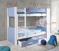 Pat supraetajat pentru camera copilului Gaspar, Meblobed, cu 2 sertare, 80x180 cm, lemn de pin, alb/zebrano