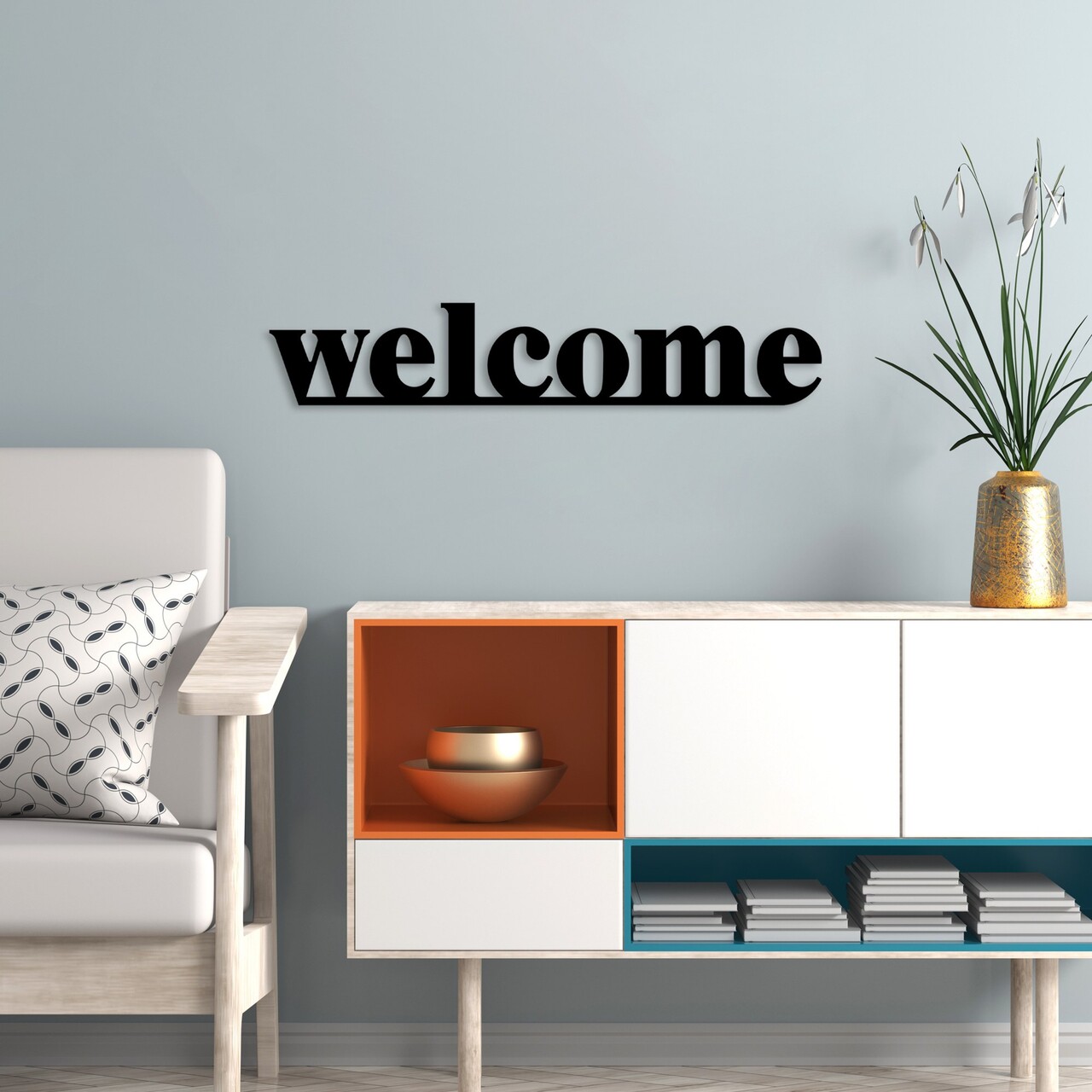 Decoratiune de perete, Welcome, 70 x 13 cm, Negru - view 3