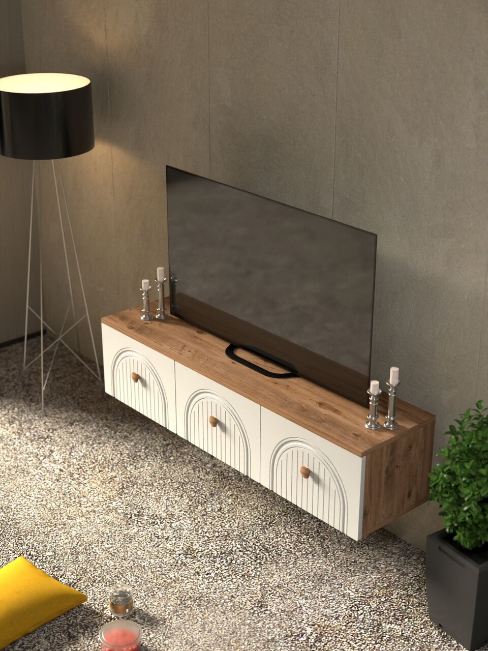 Comoda TV, Hanah Home, Lunera 135, 135x32x35 cm, PAL, Pin Atlantic / Alb - view 4