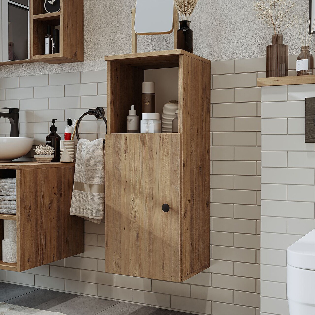 Dulap de baie, Hanah Home, 2469, 35x90x30 cm, MDF, Maro