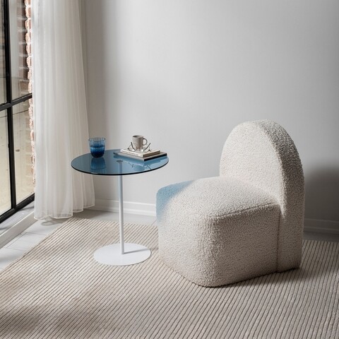 Masa de colt, Neostill, Chill-Out, 50 x 50 x 50 cm, sticla temperata/metal, alb/albastru alb/albastru