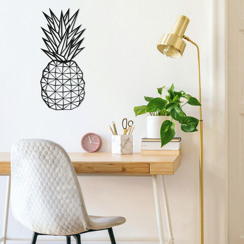 Decoratiune de perete, pineapple, metal, dimensiune: 22 x 55 cm, negru