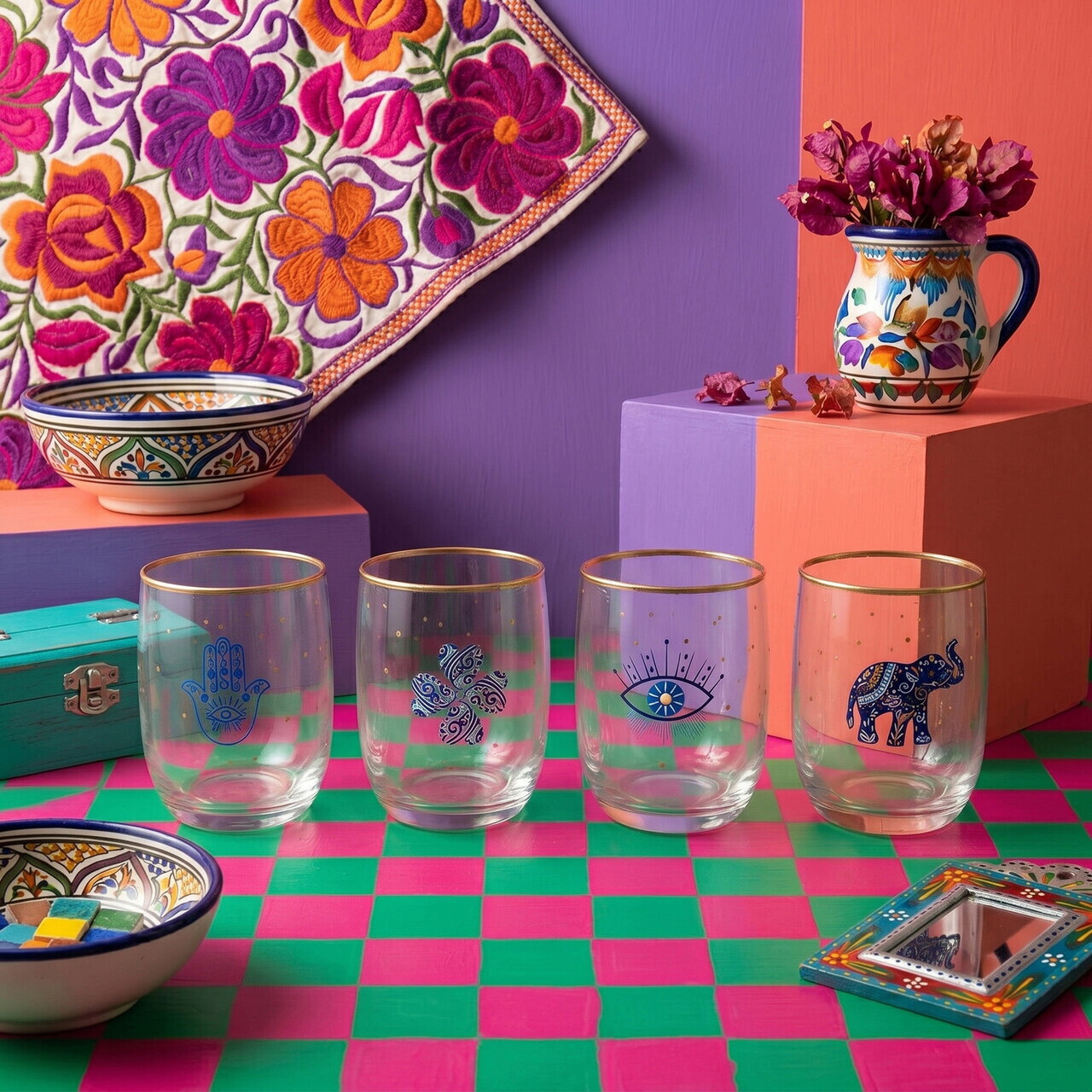 Set pahare, Hermia, 666HAC2114, Sticla, Auriu / Transparent