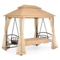 Pavilion cu leagan de 3 locuri si functie pat, Damaris, 232 x 149 x 233 cm, negru/bej