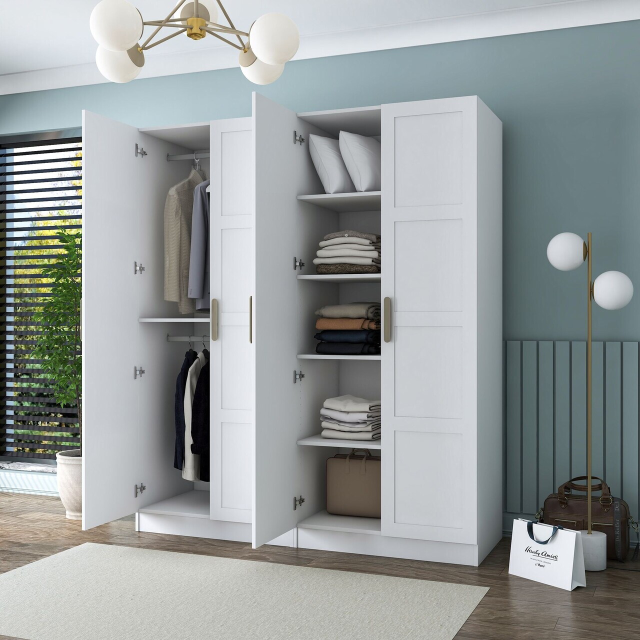 Dulap pentru haine, Hanah Home, BA194, 180x210x57.5 cm, PAL melaminat, Alb - view 3