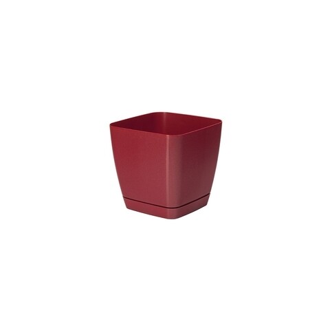 Ghiveci cu farfurie Toscana patrat, 13x13 cm, rosu metalic