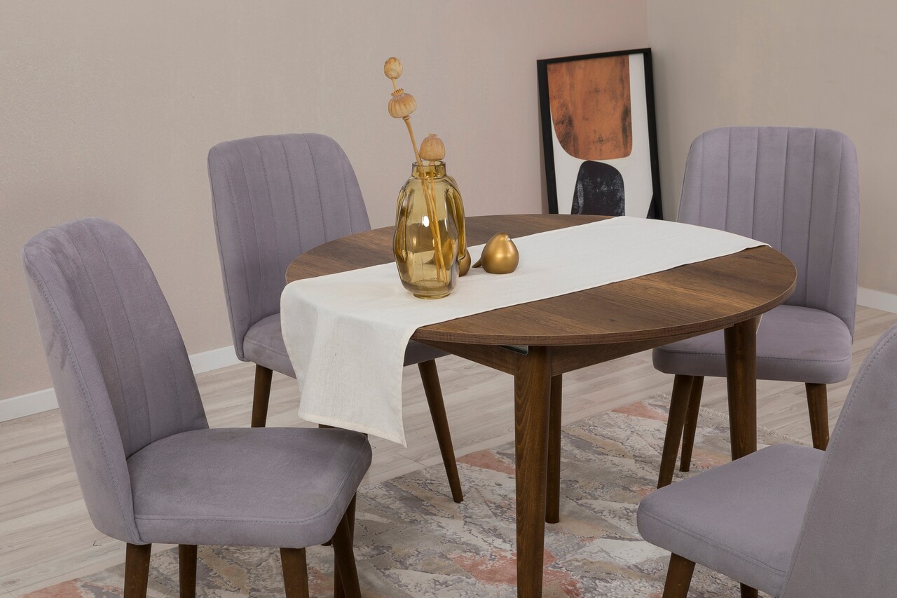 Set masa extensibila si scaune, Hanah Home, Vina 0701, Nuc / Gri - imagine 3