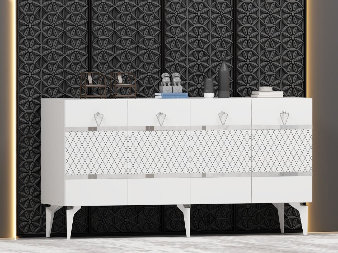 Consola, Hanah Home, Pelin, 150x79x40 cm, PAL , Alb / Argintiu - view 2