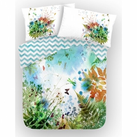Lenjerie de pat dubla Jungle, Aglika, 3 piese, 200 x 220 cm, 100% bumbac, multicolora