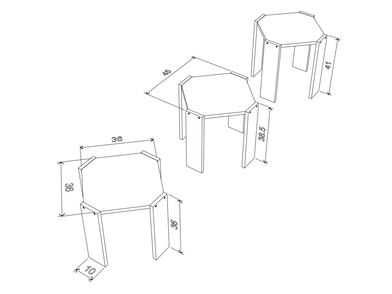 Set 3 Masute Rafevi Hansel Nesting, 44.5 X 44.5 X 41 Cm, PAL, Alb