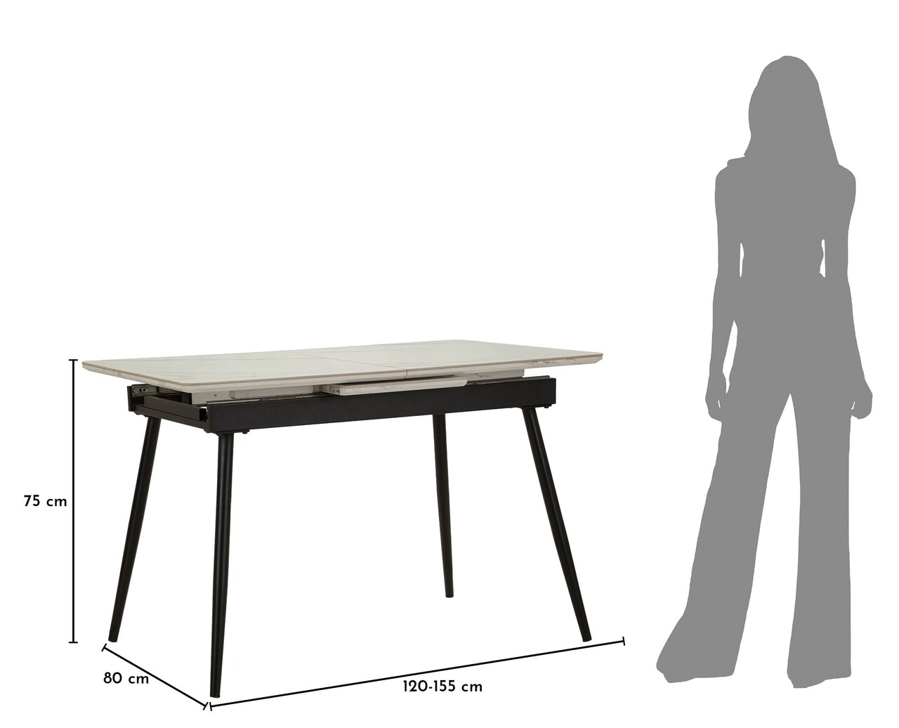 Masa extensibila dining, Mauro Ferretti, Matt, 120-150x80x75 cm, metal/ceramica, negru/alb - imagine 14