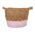 Cos pentru depozitare, Creaciones Meng, 16x19 cm, stuf/hartie impletita, natural/roz
