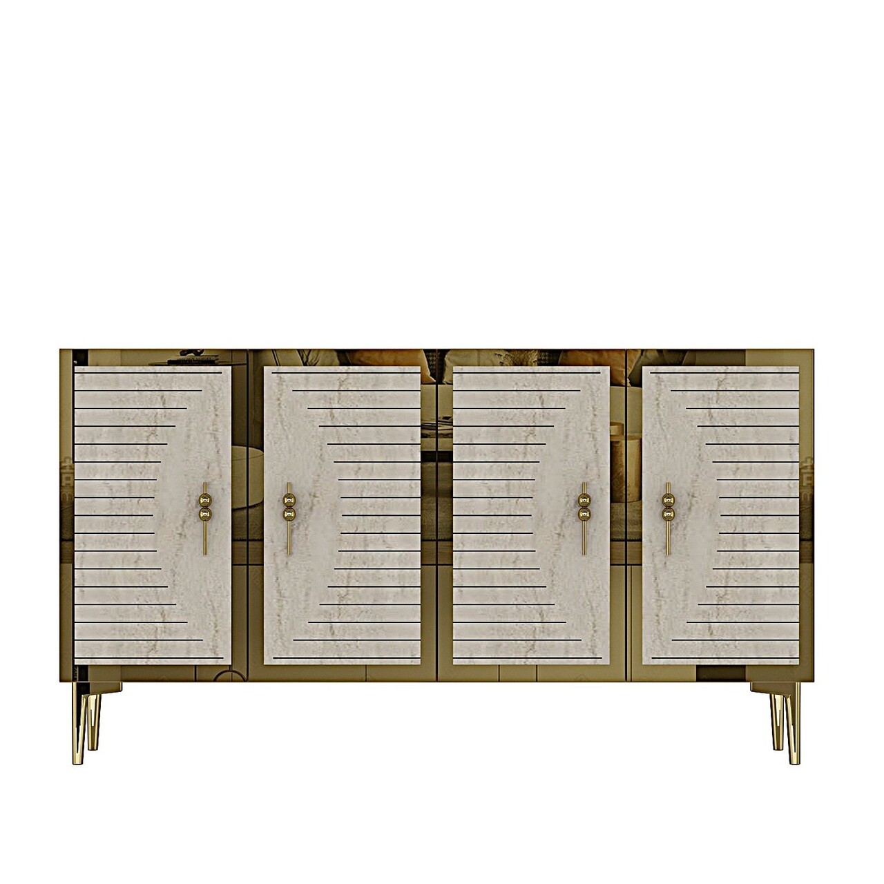 Consola, Hanah Home, Tuna 120, 120x75x32 cm, White / Travertine / Gold - view 5