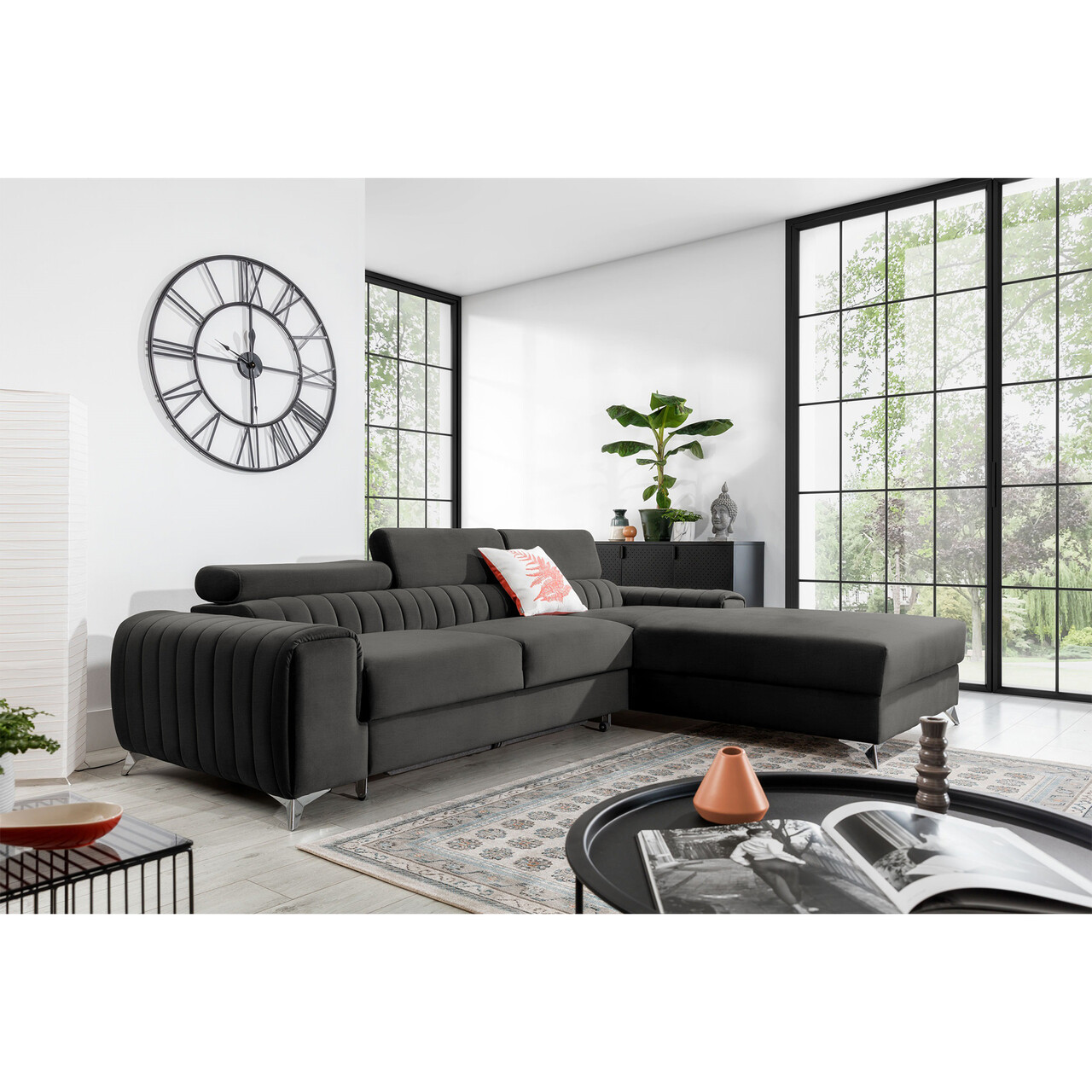 Coltar extensibil dreapta 3 locuri ELTAP, RT-05NU, Grayson, 278x205x92 cm, lemn/poliester, gri inchis - 1 | YEO