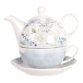 Set ceainic si ceasca cu farfurie, Pastel Butterfly, Clayre & Eef, portelan, 460 ml