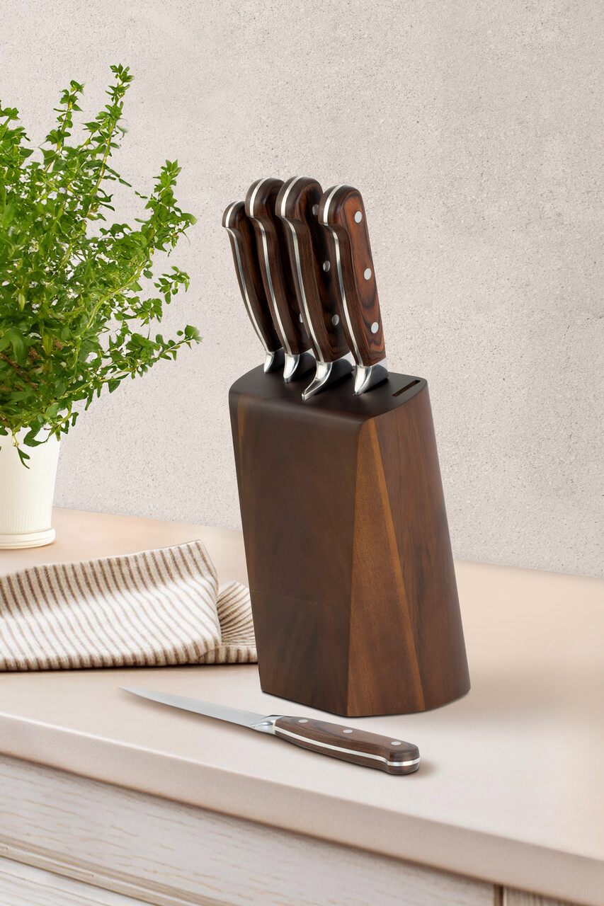 Set 5 cutite si suport Virtuose, Richardson Sheffield, 14x22 cm, inox 13/0, maro — imaginea 2