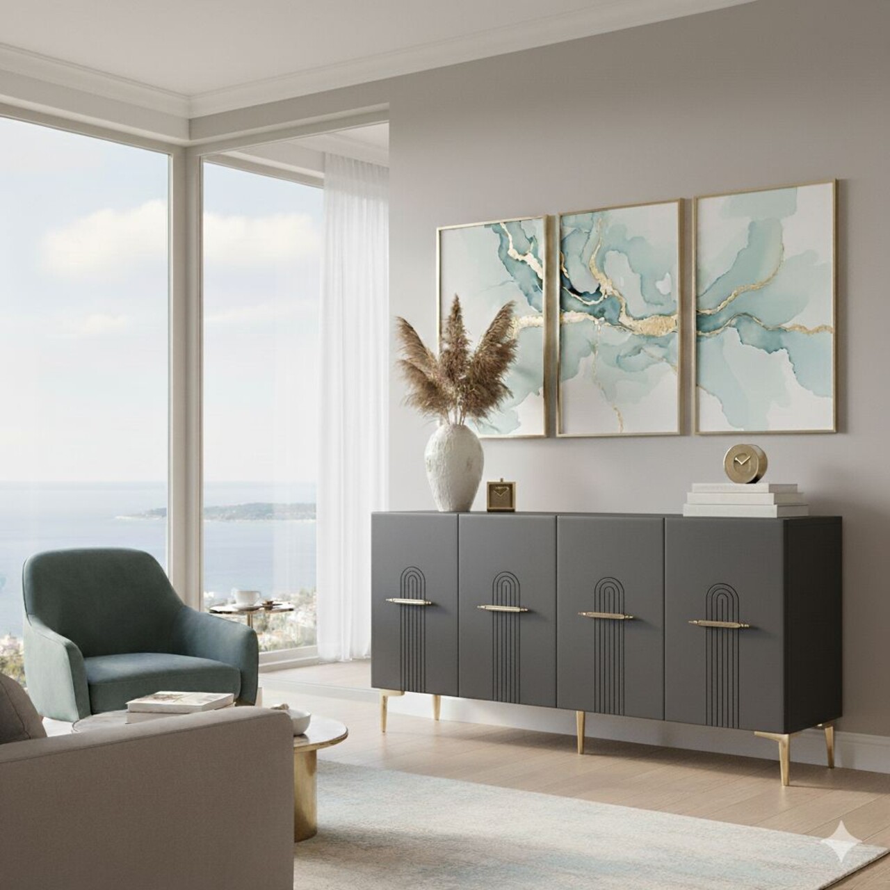 Consola, Hanah Home, Ida 150, 150x75x32 cm, Antracit / Aur - view 5