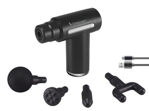 Pistol de masaj Beper, 30W, 3700 RPM, 6 trepte de intensitate, 13x5x13 cm, negru