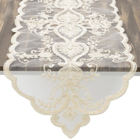 Traversa de masa Lace, InArt, 40x140 cm, poliester, crem